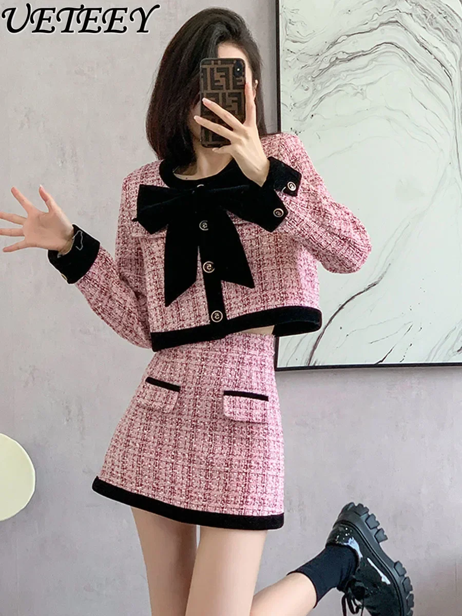 Autumn and Winter French Style High-Grade Outfits Long Sleeve Coat Pink Plaid Crew Neck Jacket and Short Skirt Two-Piece Suit
Autumn and Winter French Style High-Grade Outfits Long Sleeve Coat Pink Plaid Crew Neck Jacket and Short Skirt Two-Piece Suit