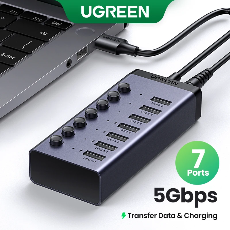 

UGREEN USB C Hub 5Gbps 7 Ports USB3.0 Splitter with Individual OFF/ON Switch LED Indicator for PC Laptop MacBook Pro/Air