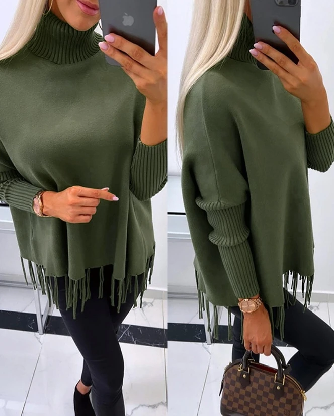 Sweater for Women Casual Turtleneck Long Sleeve Tassel Design Knit Pullover 2023 Autumn Women's Clothing Fashion Jumpers Top
Sweater for Women Casual Turtleneck Long Sleeve Tassel Design Knit Pullover 2023 Autumn Women's Clothing Fashion Jumpers Top