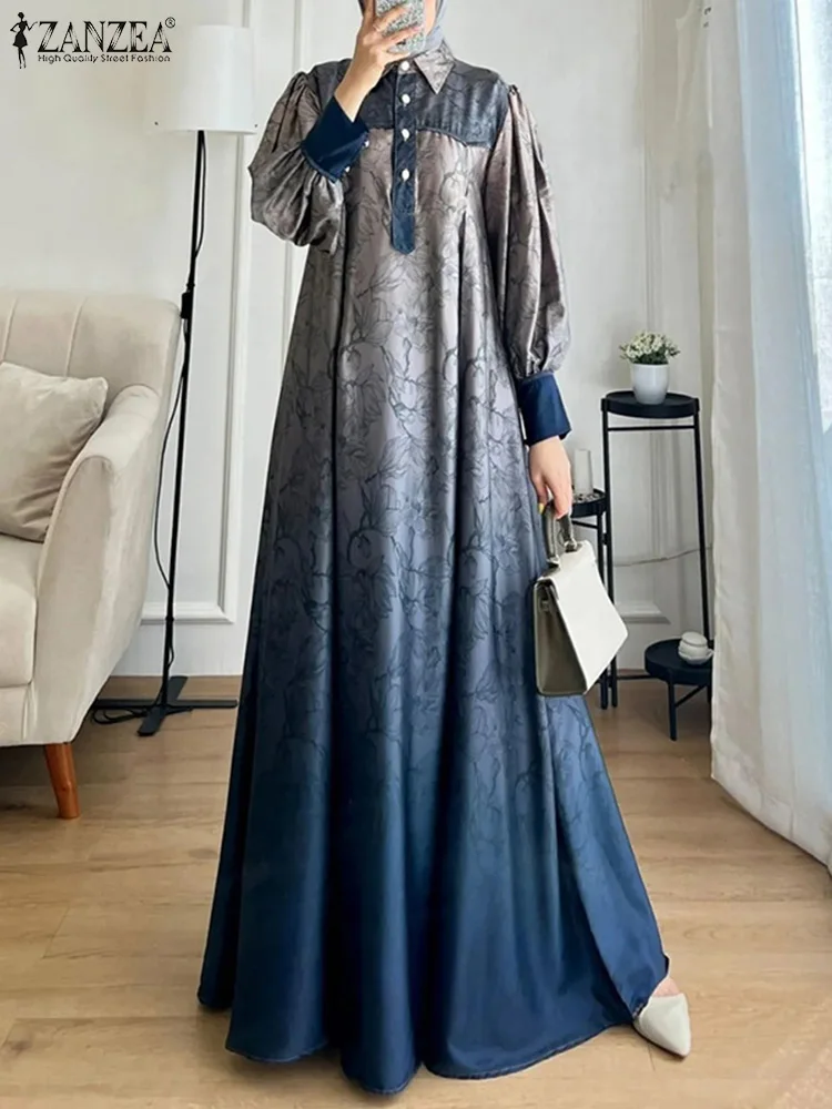

Элегантное женское длинное платье ZANZEA с цветочным принтом, весенний халат с длинным рукавом, женская одежда в исламском стиле, мусульманский хиджаб, сарафан