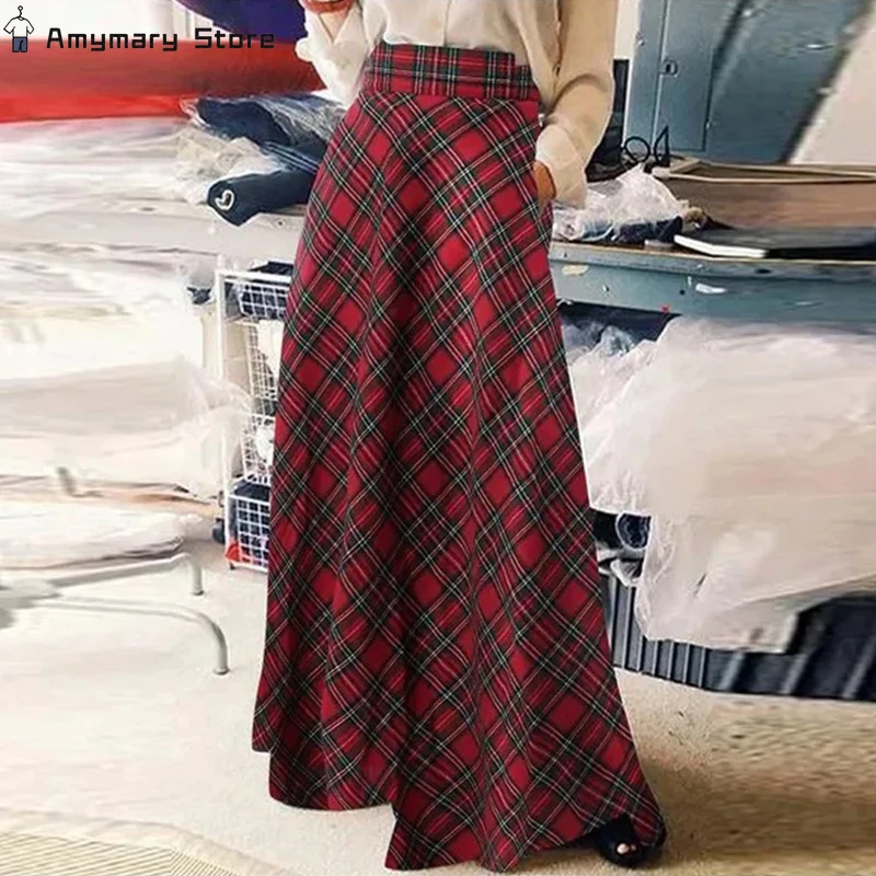 

Autumn Winter Women Skirt Korean Style Retro Tartan Check Plaid Thick High Waist Long Skirt Female A Line Pleated Plaid Skirts