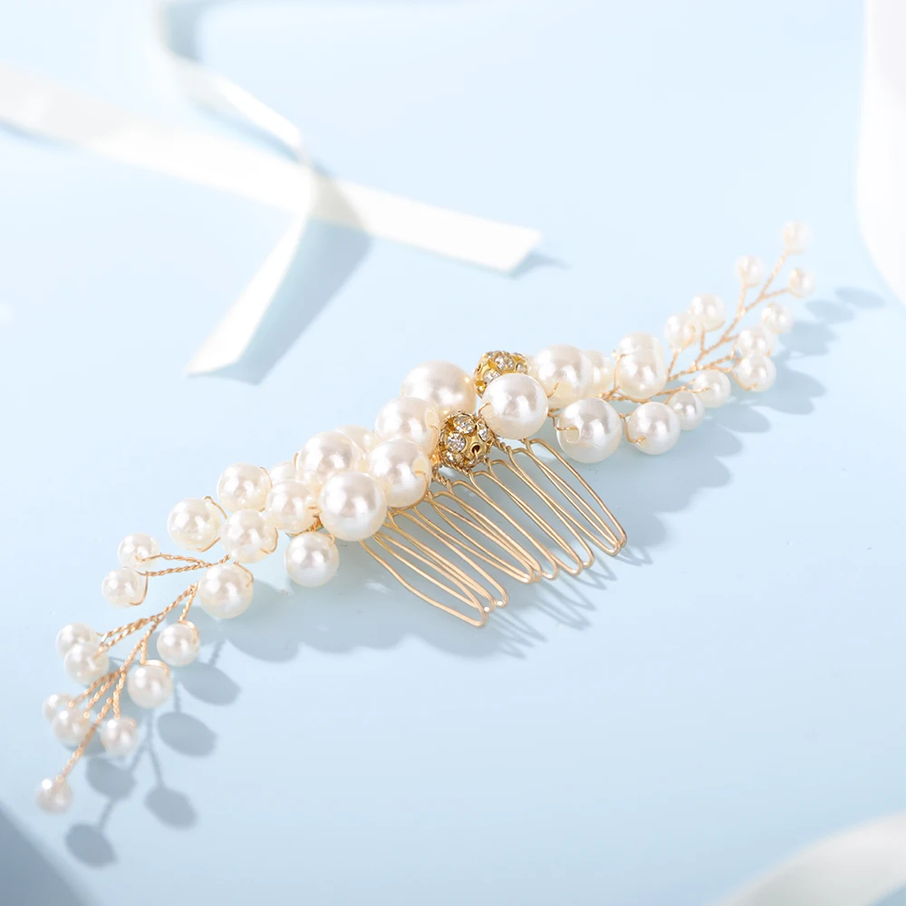 Pearl Gold Rhinestone Wedding Headpiece Handmade Bridal Hair Comb for Women and Girls Party Hair Accessories Jewelry Bride Tiara 10 Seed3e792ddb94b8892df7f447d27ed83w