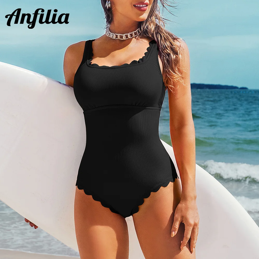 

Anfilia Womens One Piece Swimsuits Sexy U Neck Solid Color Fashion Monokini Push Up Bathing Suits Swimwear