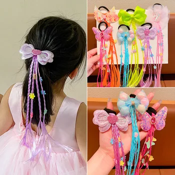 1PC Girls Colored Bow Wigs Ponytail Lovely Headbands Rubber Bands Beauty Hair Bands Headwear Kids Hair Accessories Hair Ornament