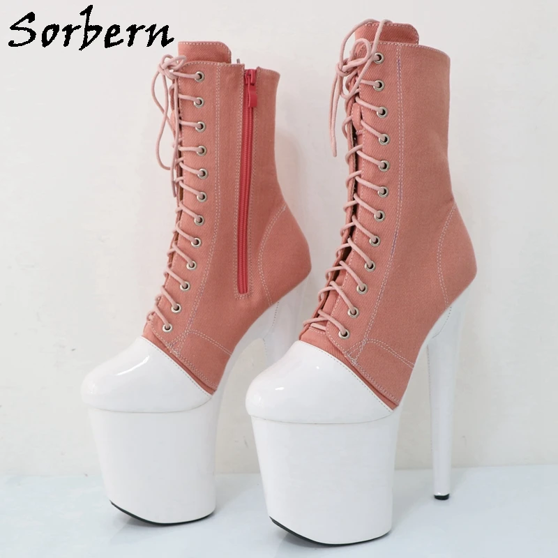 

Sorbern 20Cm Stripper High Heel Pole Dancer Boots For Women Ankle High Booties Lace Up Round Toe Custom Colors 15Cm 17Cm