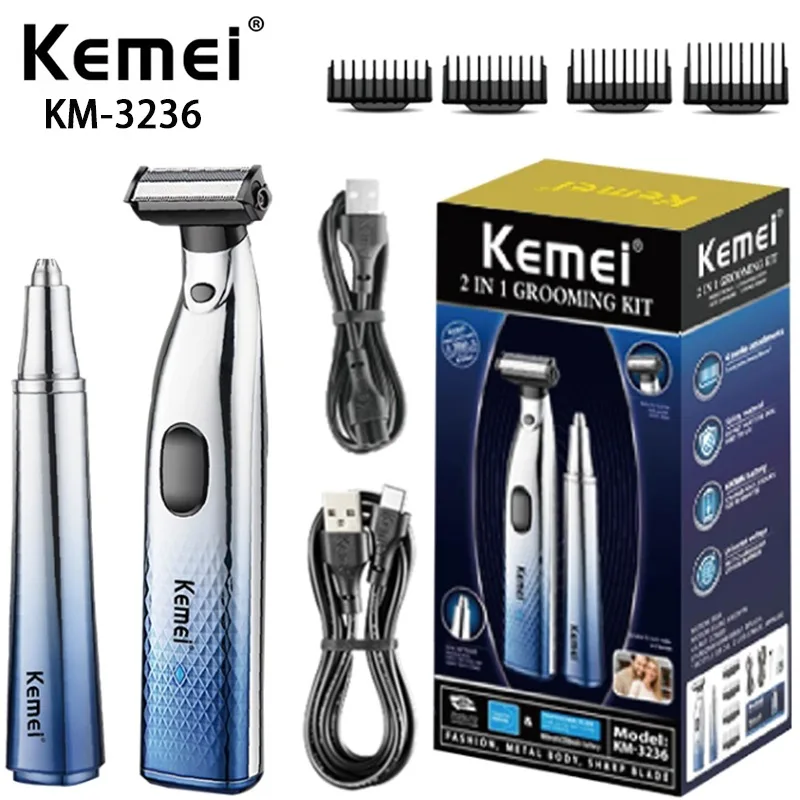 

Kemei km-3236 Portable Electric Nose Hair Trimmer Shaver Man Clean Razor Remover Kit