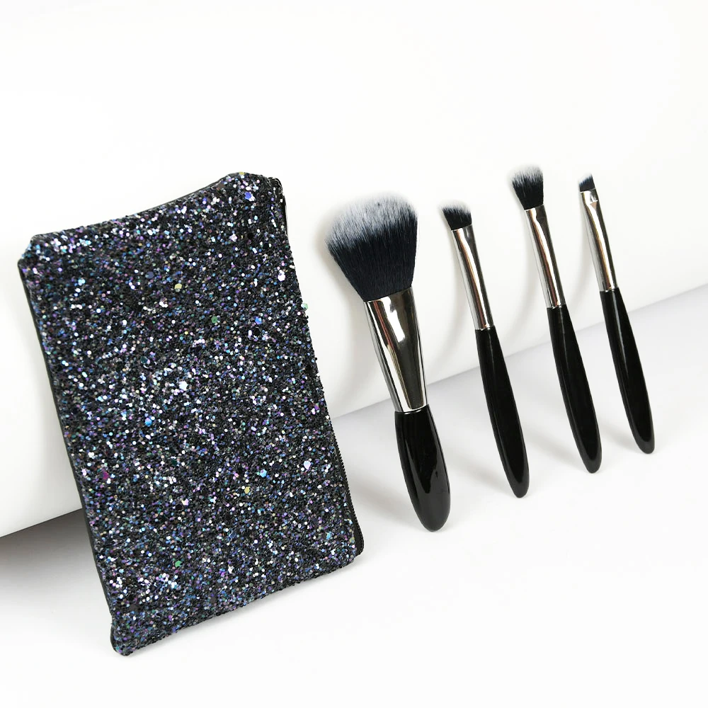 

4pcs Makeup Brushes Set Black Handle Professional High Quality Powder Blush Eyeshadow Eyebrow Brush With Cosmetic Bag StorageBag