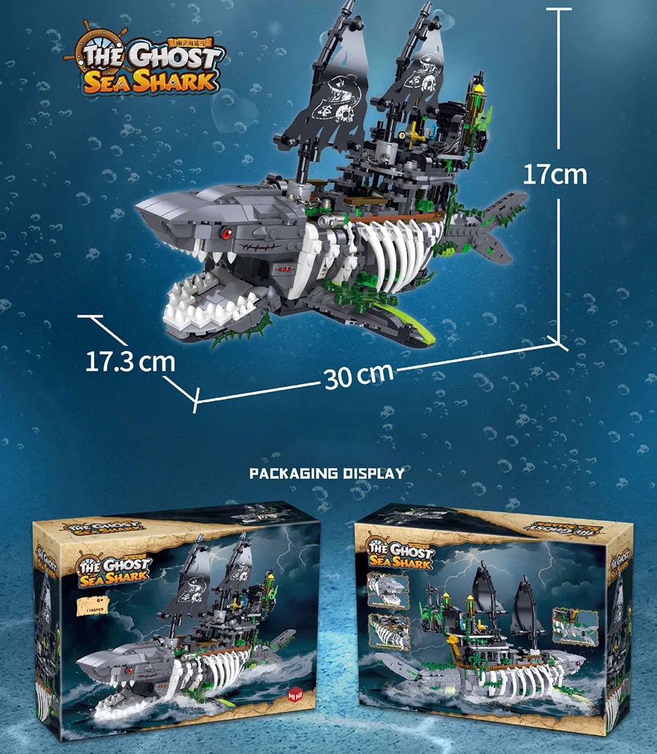 1155PCS MOC Creative Shark Skeleton Pirate Ship Model Micro Building Blocks Bricks Set Ghost Pirate Boat Kits Toys For Kids Gift 1155PCS MOC Creative Shark Skeleton Pirate Ship Model Micro Building Blocks Bricks Set Ghost Pirate Boat Kits Toys For Kids Gift