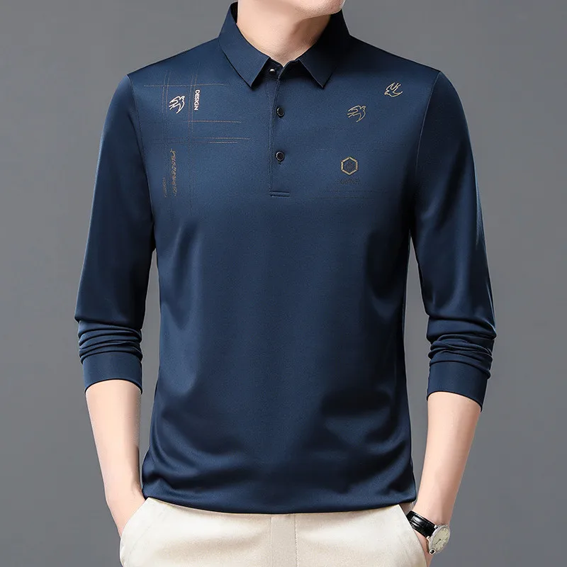 

Новое поступление, рубашка-поло с длинным рукавом для мужчин, однотонная Повседневная свободная Мужская Корейская рубашка-поло с надписью, высокое качество