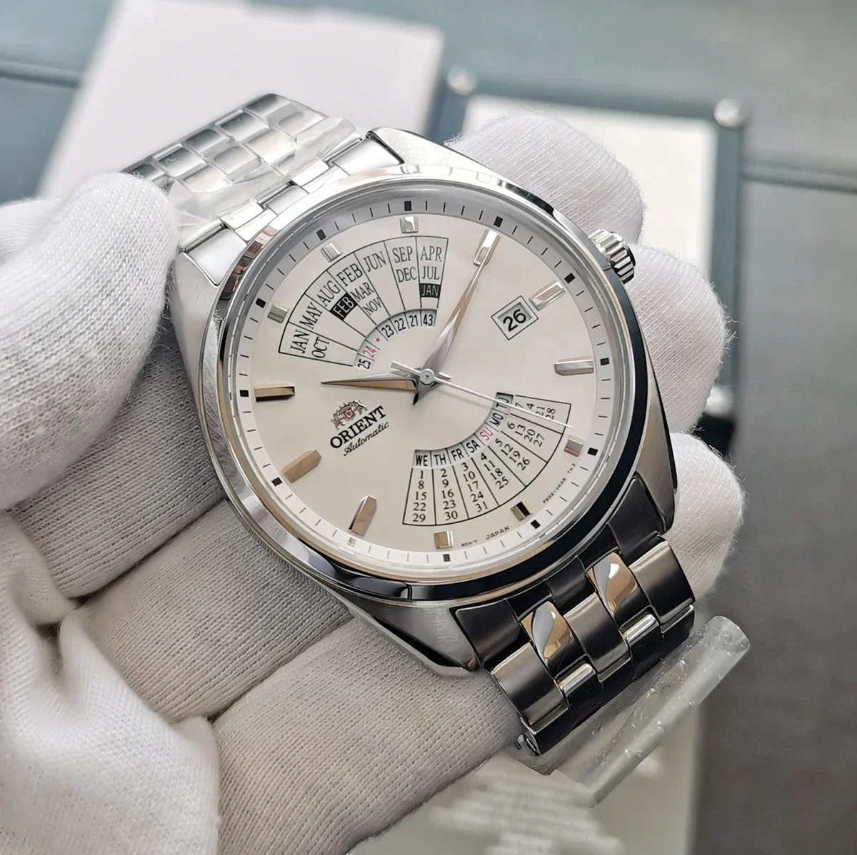 

Orient double lion automatic mechanical men's watch RA-BA0004S pointer perpetual calendar fine steel watch