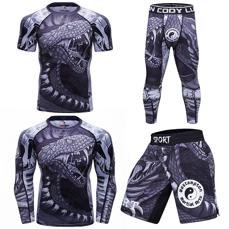 

Male Boxing Brazilian Grappling Bjj Jiu Jitsu T-shirt+Pants Cody Lundin Gym Boxeo Shorts Rash Guard Sportswear for Men Snake