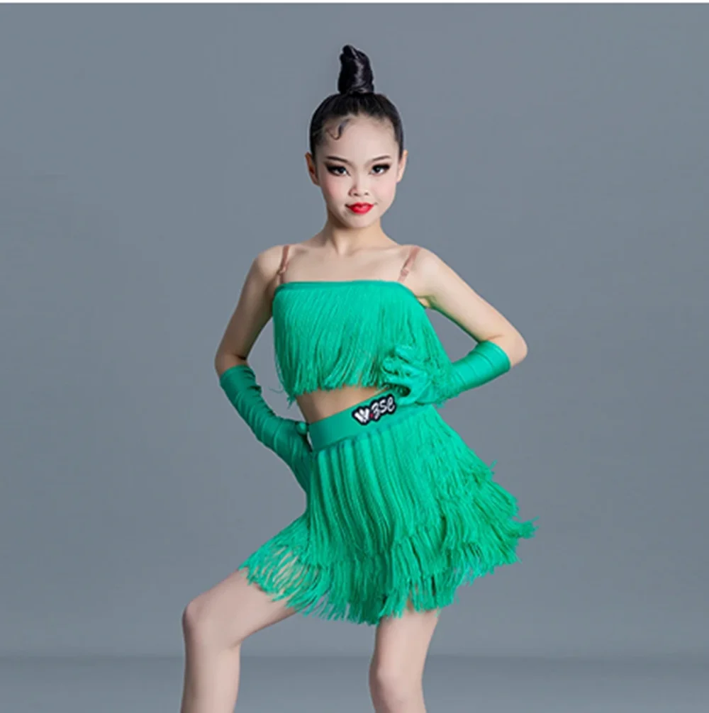 Girls Green Latin Dance Competition Costume Tassel Tops Skirt Rumba Performance Outfit Practice Clothes ChaCha Dancwear suit
Girls Green Latin Dance Competition Costume Tassel Tops Skirt Rumba Performance Outfit Practice Clothes ChaCha Dancwear suit