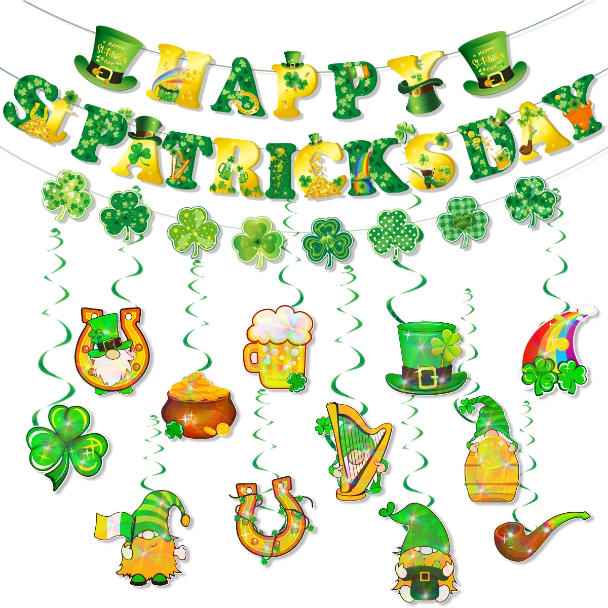 

Happy Saint Patricks Day Letters Hanging Banner Cartoon Gnome Clover Shamrock Paper Cake Toppers Irish Party Supplies