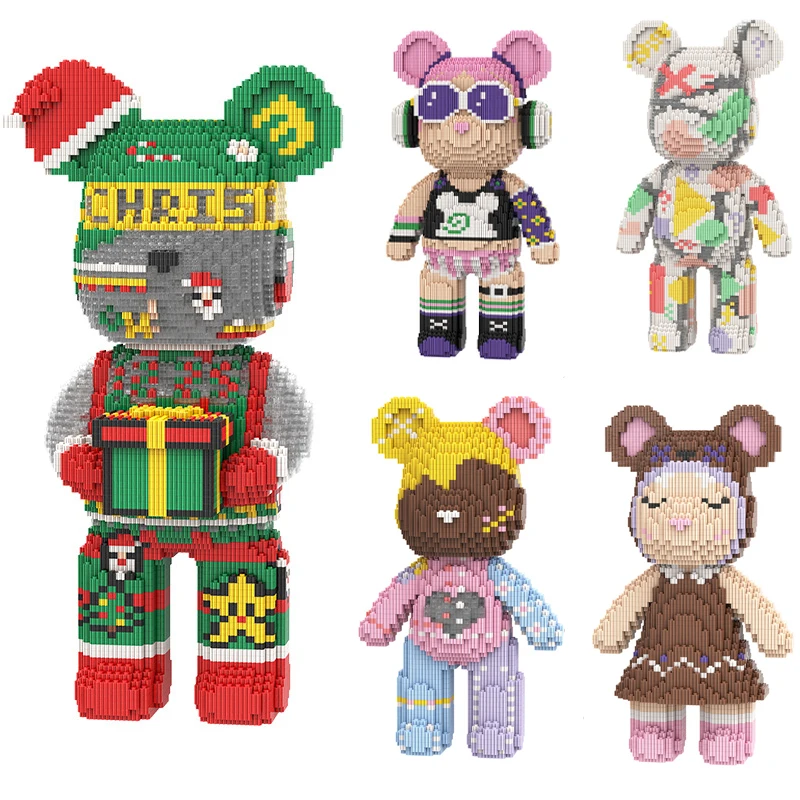 

BearBricks Building Blocks Christmas Candy Color Fluid Art Bear 46cm Assembled Model Creative Magic Bricks Toys For Children