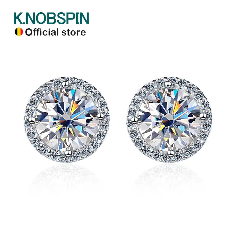 

KNOBSPIN 1ct D Color Moissanite Earring For Women Wedding Fine Jewely with GRA 925 Sterling Sliver Plated 18k White Gold Earring