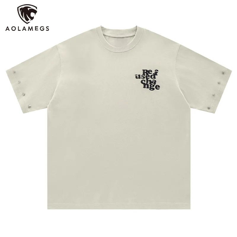 

Men Short Sleeve T Shirt Sfumato Letter Printed Rivet Decoration Distressed Tees American High Street Cotton T-shirt Tops Unisex