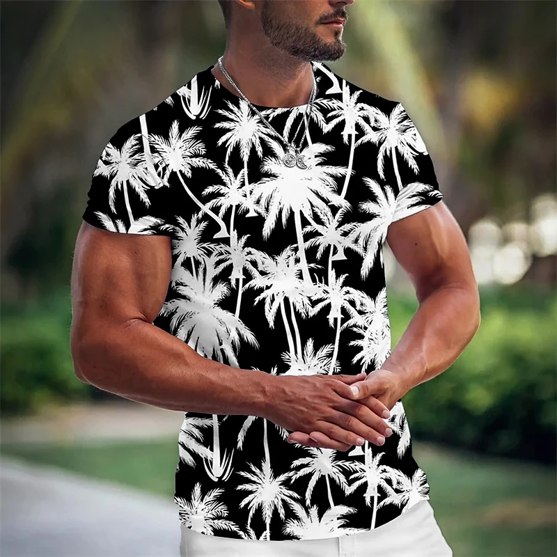 

Summer Men's T-shirt 3d Coconut Tree Print Top O-neck Hawaiian Short Sleeve Fashion Beach Clothing Oversized Quick Drying Shirt