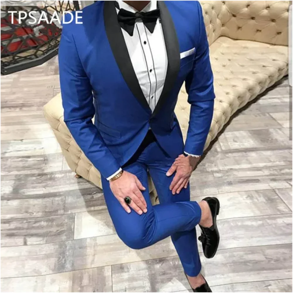 Blue Terno masculino Shawl lapel Men Suits One button Slim fit 2 Pieces Jacket+Pants For Wedding Groom Prom Party Tuxedos
Blue Terno masculino Shawl lapel Men Suits One button Slim fit 2 Pieces Jacket+Pants For Wedding Groom Prom Party Tuxedos
