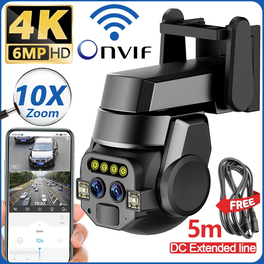Outdoor AI intelligent WiFi Dual Lens 10x Zoom 6MP High-definition Color Night Vision Monitoring Camera IP66 Waterproof 5m line
Outdoor AI intelligent WiFi Dual Lens 10x Zoom 6MP High-definition Color Night Vision Monitoring Camera IP66 Waterproof 5m line