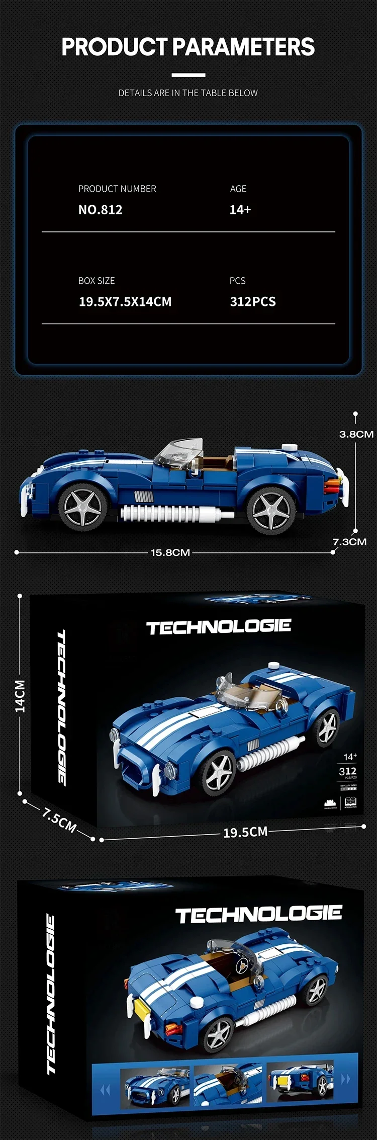 312PCS AC COBRA Car Building Block Set Creative City Vehicle Diy Car Model Bricks Desktop Display Toys For Kids Holiday Gifts 312PCS AC COBRA Car Building Block Set Creative City Vehicle Diy Car Model Bricks Desktop Display Toys For Kids Holiday Gifts
