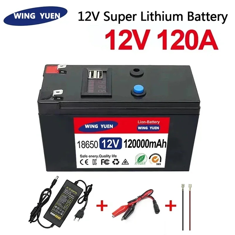 

12V Battery 120Ah 18650 lithium battery pack Rechargeable battery for solar energy electric vehicle battery+12.6v3A charger