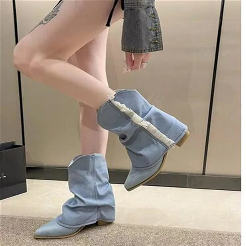Women's Boots 2023 Autumn Women Cowboy Boots Pointed Toe Square Heels Boots Fashion Denim Tassel Shoes New Mid-Calf Female Boot
Women's Boots 2023 Autumn Women Cowboy Boots Pointed Toe Square Heels Boots Fashion Denim Tassel Shoes New Mid-Calf Female Boot