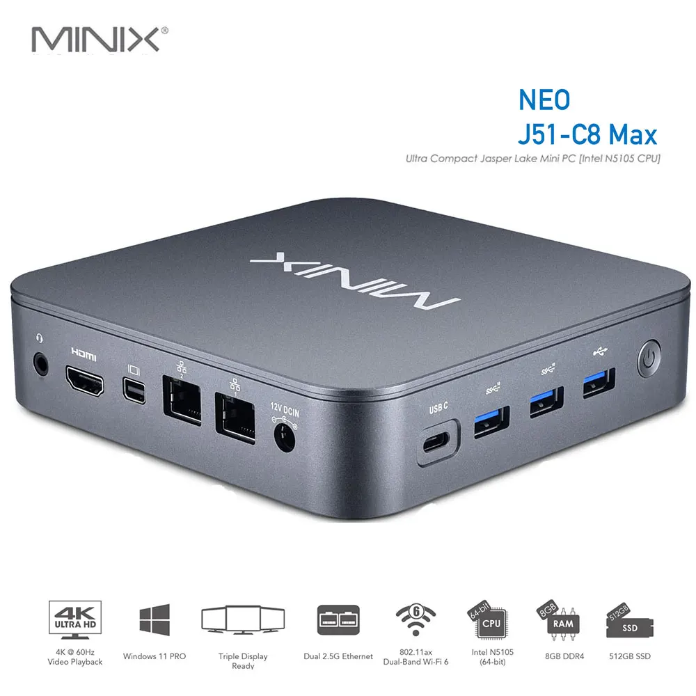 

MINIX J51-C8 Intel N5105 MINI PC J51-C8 MAX 8G DDR4 256G/512G SSD Windows 11 Pro Wifi6 BT5.2 Desktop Gaming Computer Home Office