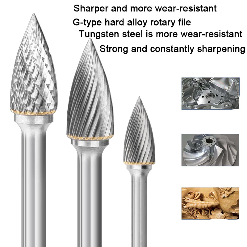 

G type3/6mm shank diameter Tungsten steel grinding head carbide rotary file conical milling cutter metal grinding engraving sing