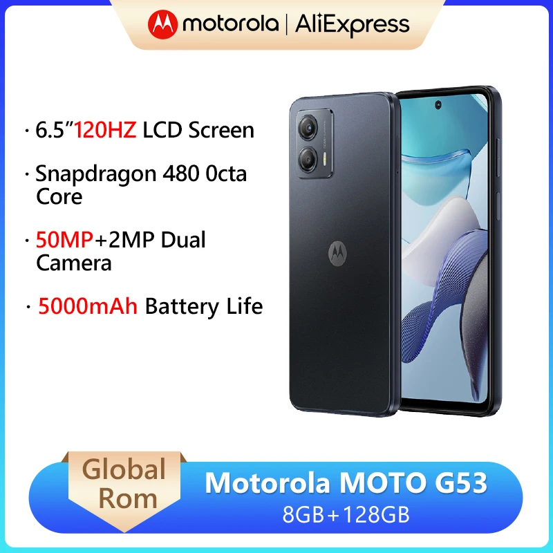 Global ROM Motorola MOTO G53 Smartphone Snapdragon 480 Octa Core 8GB 128GB 5000mAh Battery 6.5'' 120Hz LCD Screen 50MP Camera
Global ROM Motorola MOTO G53 Smartphone Snapdragon 480 Octa Core 8GB 128GB 5000mAh Battery 6.5'' 120Hz LCD Screen 50MP Camera