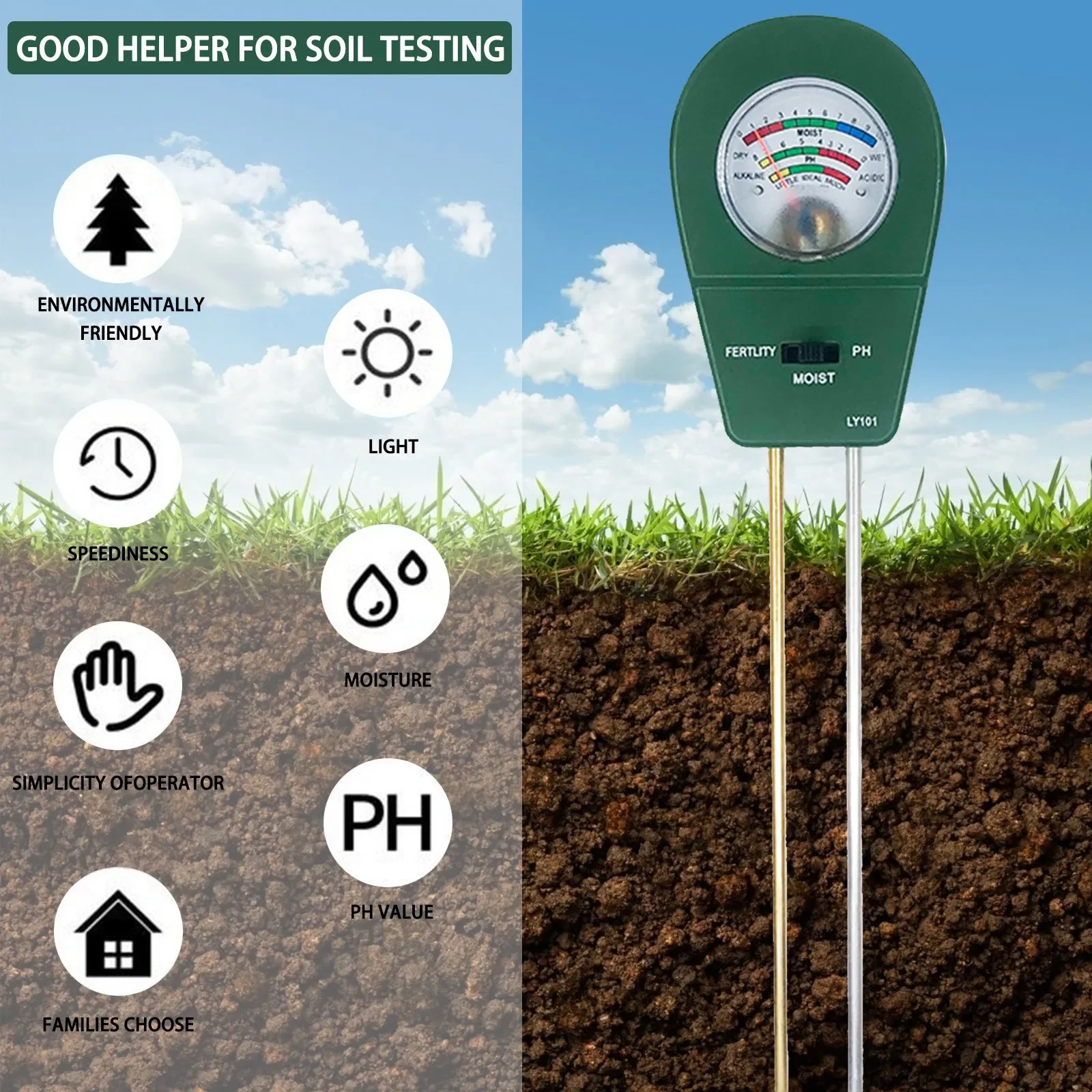 

Professional 3-in-1 Soil pH Meter Soil Tester with Moisture Fertility pH Meter Gardening Tool for Garden Flower Moist Tester