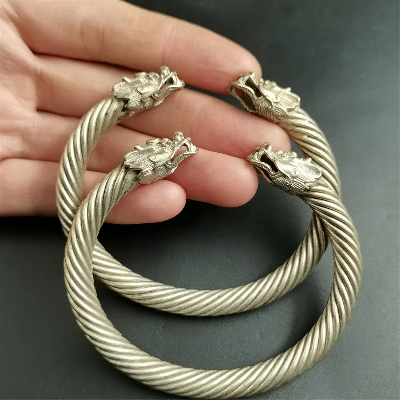 

Mai Chuang/Tibetan Silver Inlaid Dragon Head Bracelet Fashion Bangles Personality Charm Jewelry Exquisite Men Women Couple Gift