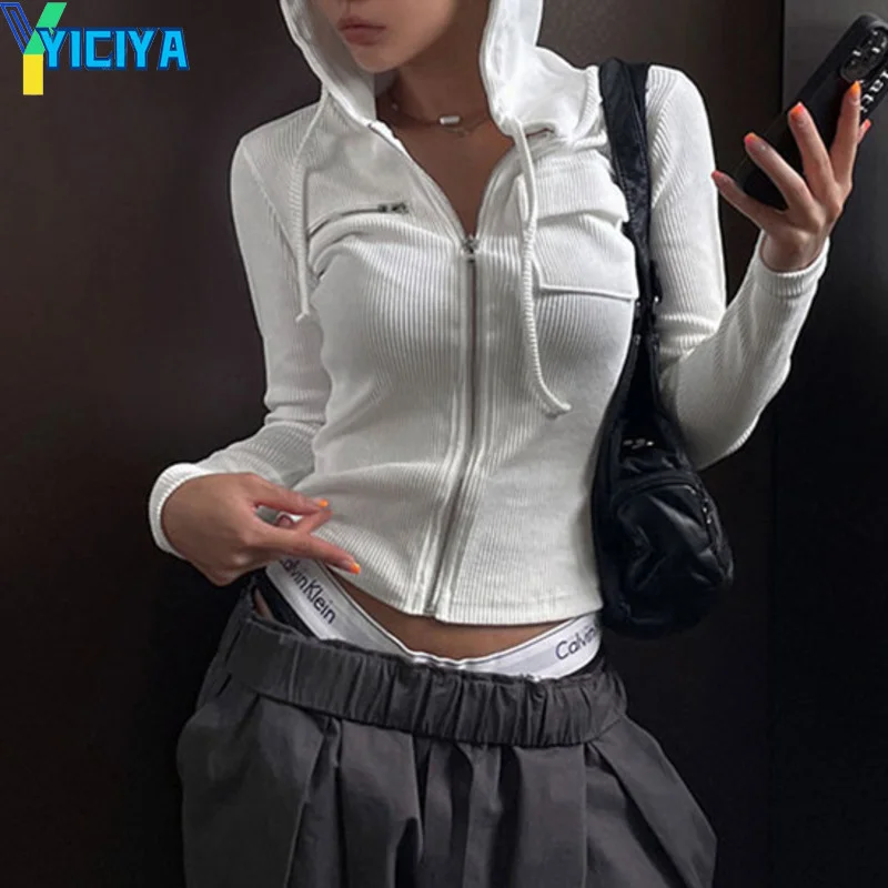 YICIYA White Zip Up Hooded Jackets Women Solid Ribbed Basic Long Sleeve Autumn Slim Top Chic Design Casual Female Sweater Shirts
YICIYA White Zip Up Hooded Jackets Women Solid Ribbed Basic Long Sleeve Autumn Slim Top Chic Design Casual Female Sweater Shirts