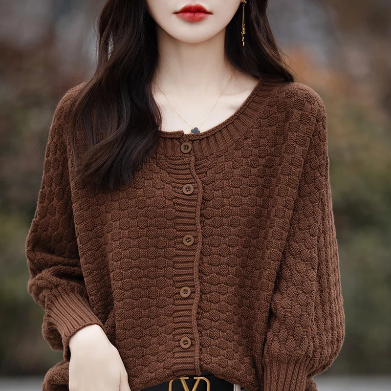 

Женский кардиган весна/осень 100% хлопок вязаная одежда повседневные женские топы однобортный свитер пальто свободная блузка с круглым вырезом