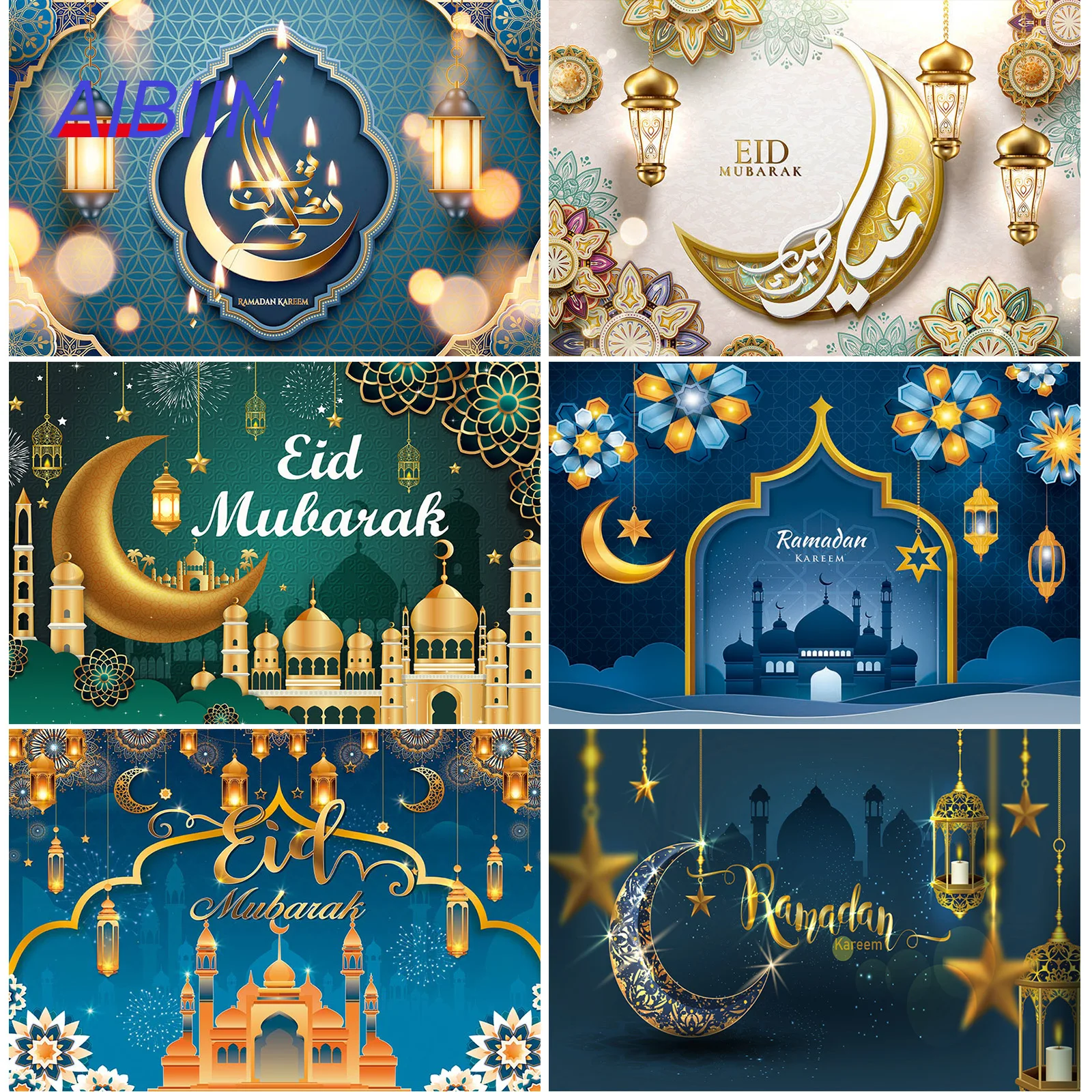 

Eid Mubarak Photography Background Moon Castle Ramadan Arabian Nights Palace Lantern Backdrop Eid al-Fitr Party Decoration