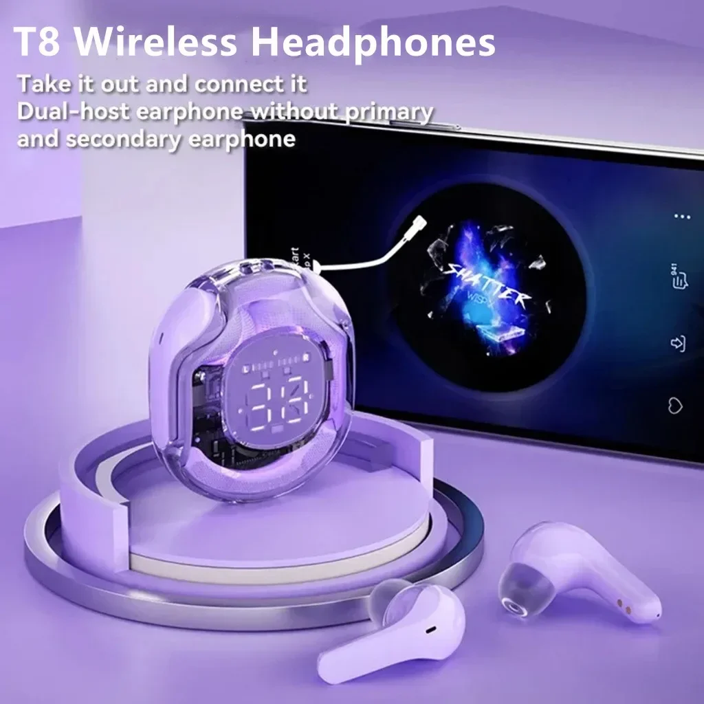NEW T8 Wireless Bluetooth Headset Transparent ENC Headphones LED Power Digital Display Stereo Sound Earphones for Sports Working
NEW T8 Wireless Bluetooth Headset Transparent ENC Headphones LED Power Digital Display Stereo Sound Earphones for Sports Working