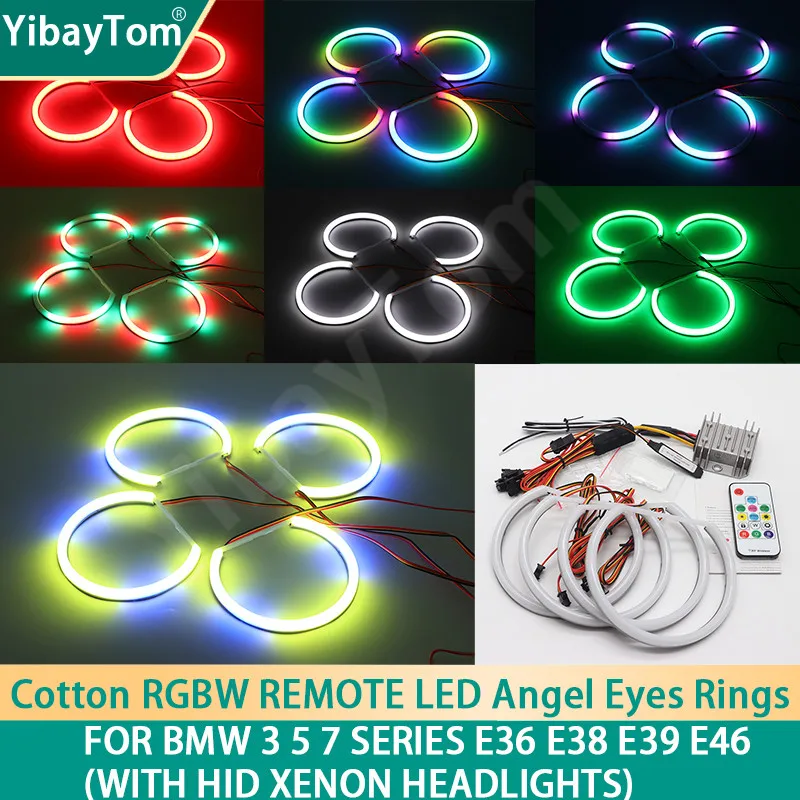 4x131mm Cotton RGBW Remote Control LED Angel Eye Halo Ring Kit For BMW 3 5 7 SERIES E36 E38 E39 E46 (with HID Xenon Headlights)
4x131mm Cotton RGBW Remote Control LED Angel Eye Halo Ring Kit For BMW 3 5 7 SERIES E36 E38 E39 E46 (with HID Xenon Headlights)