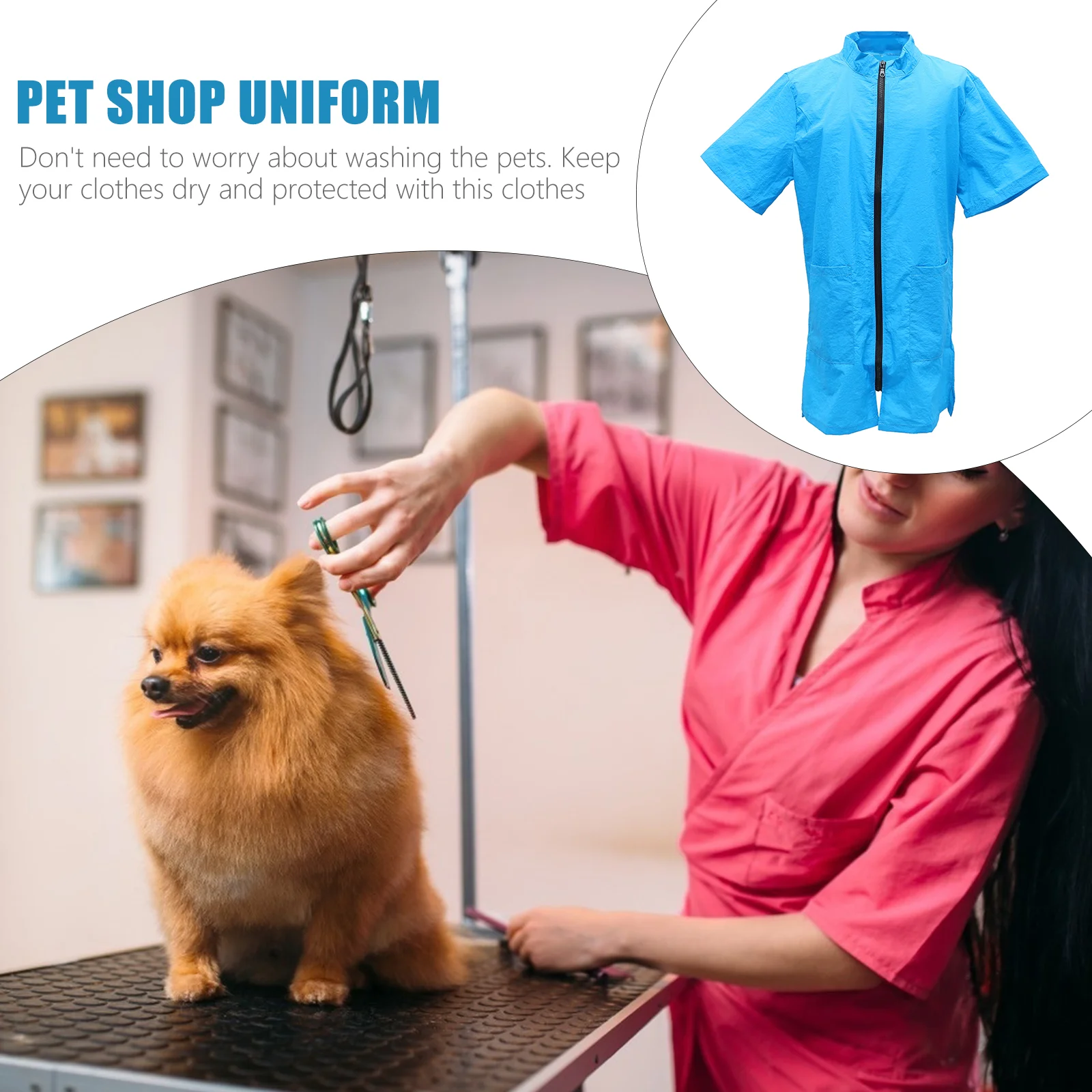 

Grooming Smock Women's Tunics Pet Grooming Work Clothes Apron Pet Beautician Clothes Haircutting Grooming Bathing Uniform Sleeve