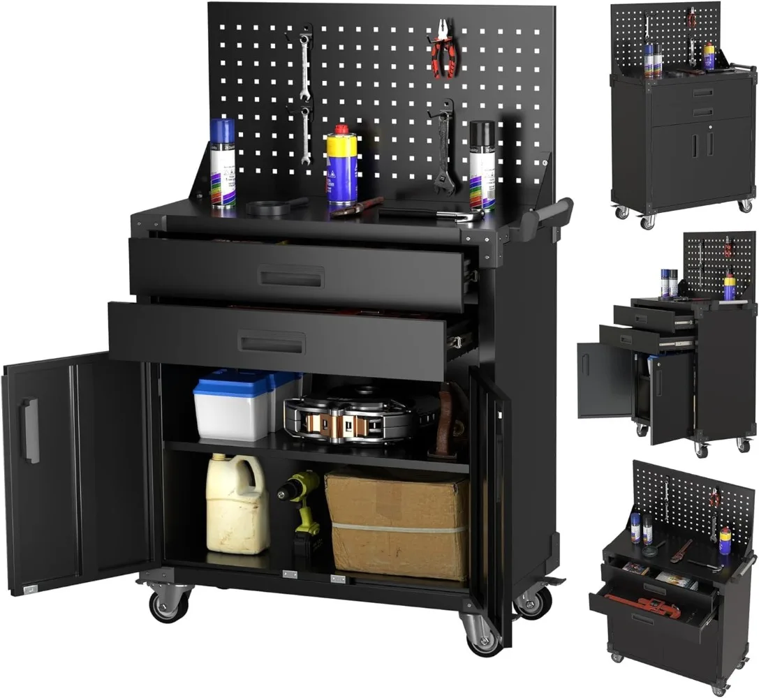 Metal Tool Cart on Wheels 51.85" H Mobile Metal Garage Tool Cart with 2-Drawers and Door for Garage Tool Room Warehouse
Metal Tool Cart on Wheels 51.85" H Mobile Metal Garage Tool Cart with 2-Drawers and Door for Garage Tool Room Warehouse