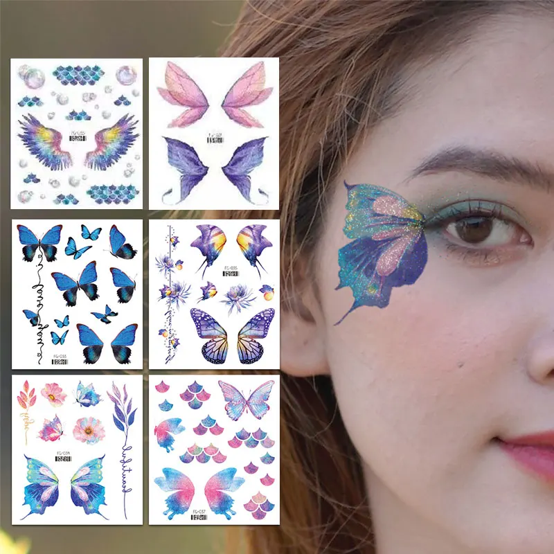 Glitter Fairy Butterfly Wings Tattoo Sticker Temporary Waterproof Eyes Face Arm Body Art Fake Tattoos Women Makeup Products
Glitter Fairy Butterfly Wings Tattoo Sticker Temporary Waterproof Eyes Face Arm Body Art Fake Tattoos Women Makeup Products