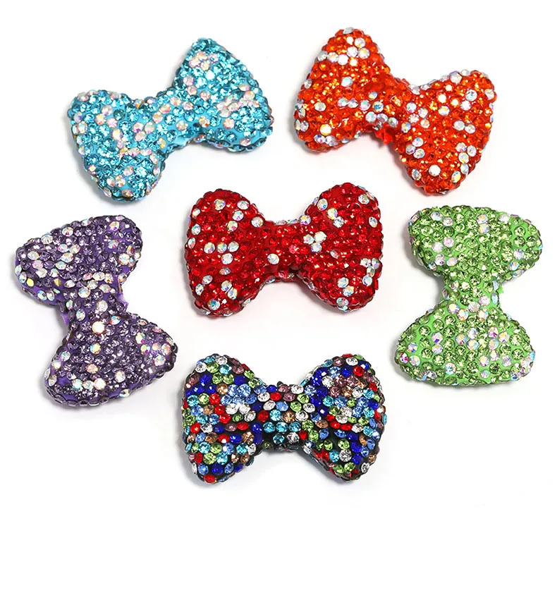 

Newest 10pcs 24*33mm Bling Crystal Rhinestones Paved Ribbon Knot Bow Jewelry Beads Clay Ornament Tie Bow Beading Material