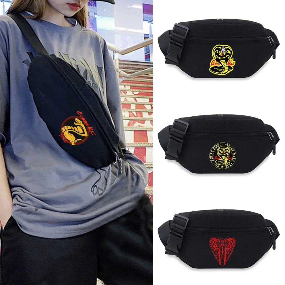 

Outdoor Waist Packs Casual Men Shoulder Bags Running Belt Pouch Fanny Pack Mobile Phone Bag Cobra Pattern Canvas Chest Bag