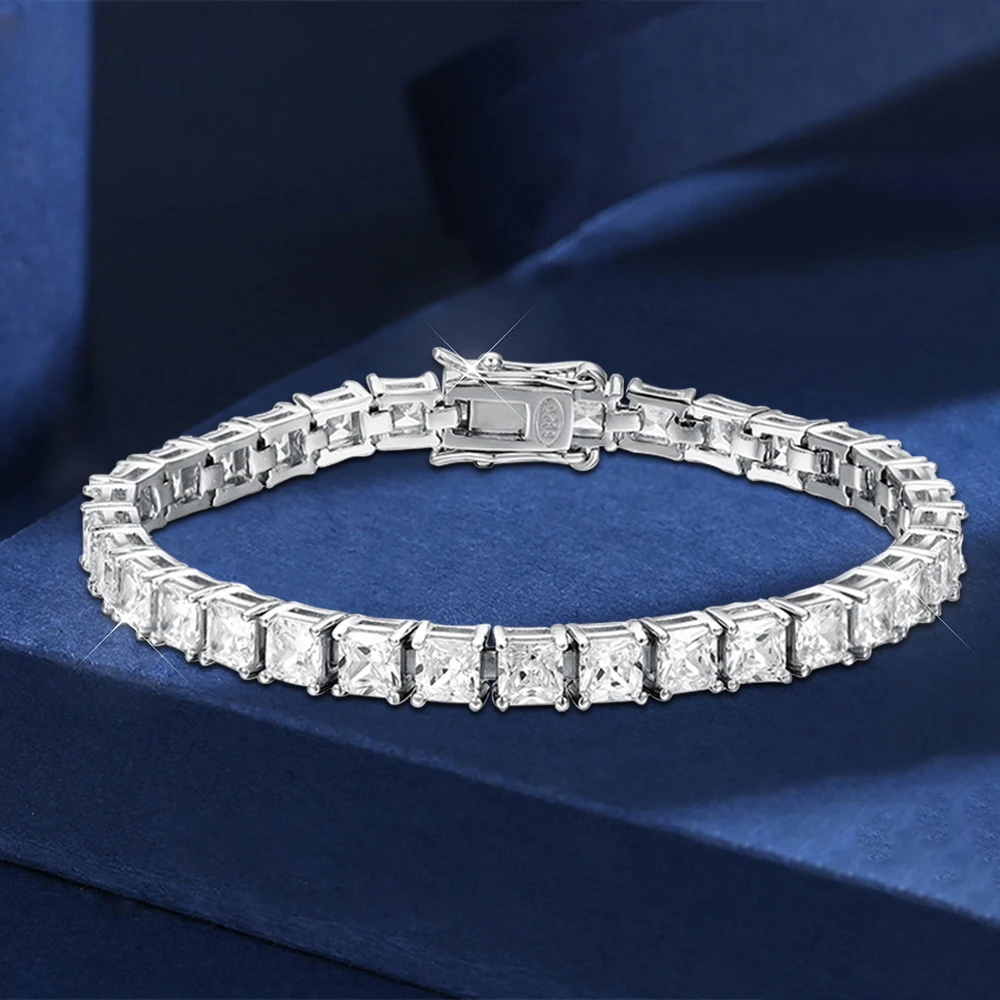 

4x4mm Princess Cut Moissanite Tennis Bracelet for Women Men S925 Sterling Silver 18K Plated Fine Jewelry with GRA Certificate