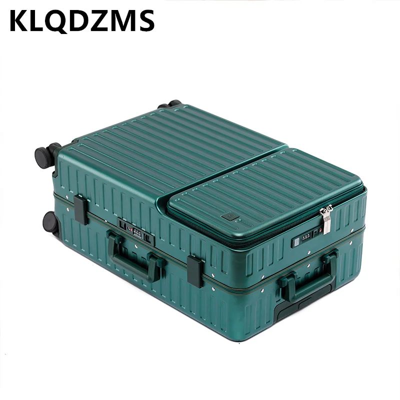 

KLQDZMS 20"24"26 Inch PC Luggage Front Opening Laptop Trolley Case Aluminum Frame Boarding Box Universal Wheel Rolling Suitcase