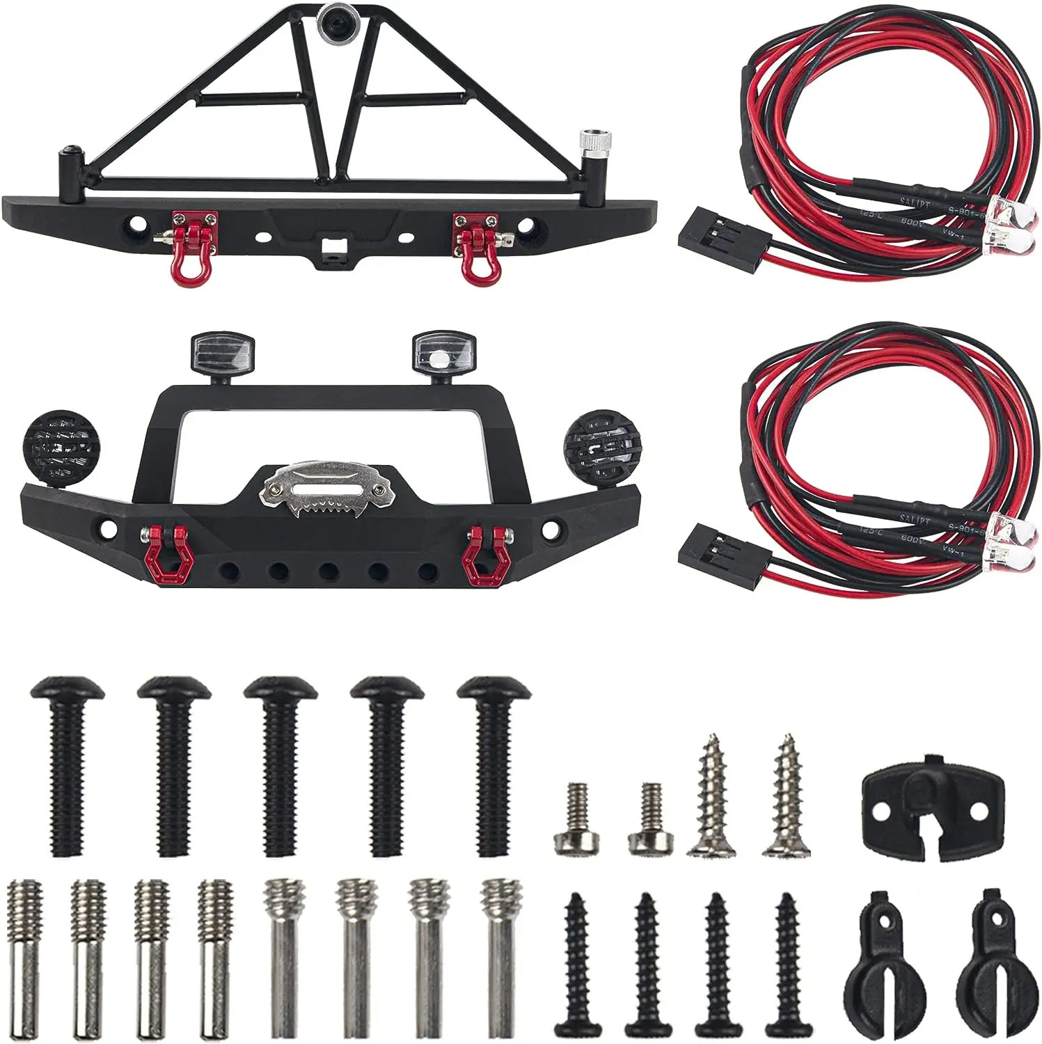 Aluminum Front & Rear Bumper with LED lights Tow Hook Spare Tire Carrier Compatible with Traxxas TRX-4 Axial SCX10 1/10 RC car 
Aluminum Front & Rear Bumper with LED lights Tow Hook Spare Tire Carrier Compatible with Traxxas TRX-4 Axial SCX10 1/10 RC car