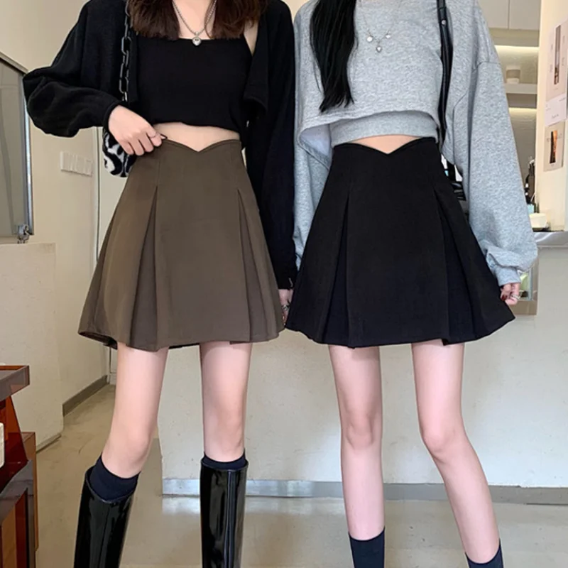

LKSK Large Size High Waisted Buttocks Wrapped Skirt Women's Spring and Autumn Woolen A-line Pleated Skirt Slimming Short Skirt