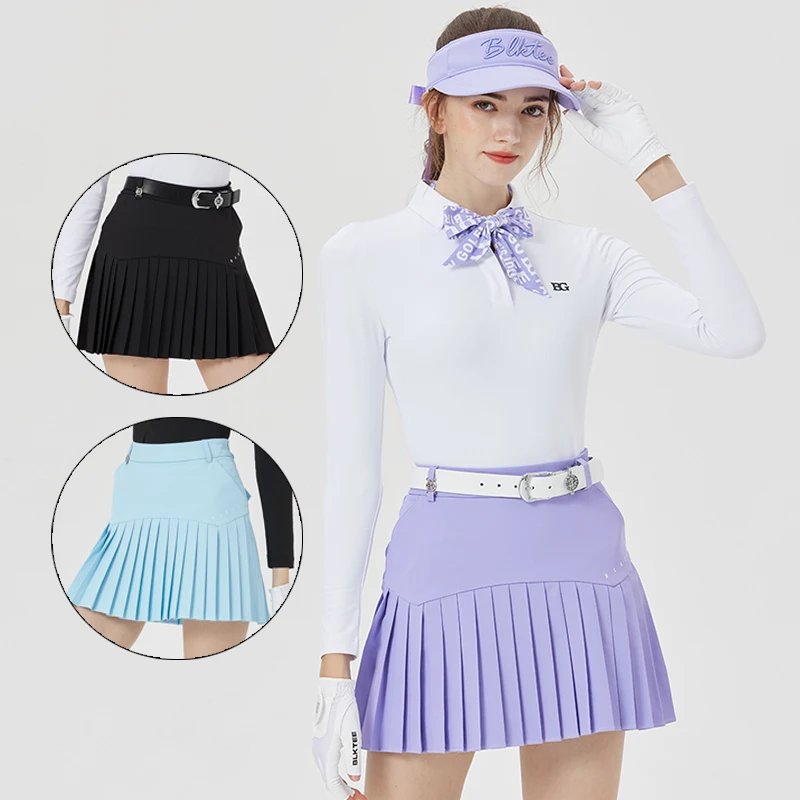 

Blktee Ladies Fashion Golf Short Skirt Slim High Waisted Pleated Skorts Women A-lined Leisure Culottes with Pocket