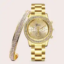 

Women Watch + Bangle for Women Bracelet Watch for Women Crystal Luxury Simple Gold Watch Set Jewelry 2pcs/set Bracelet Set Gifts