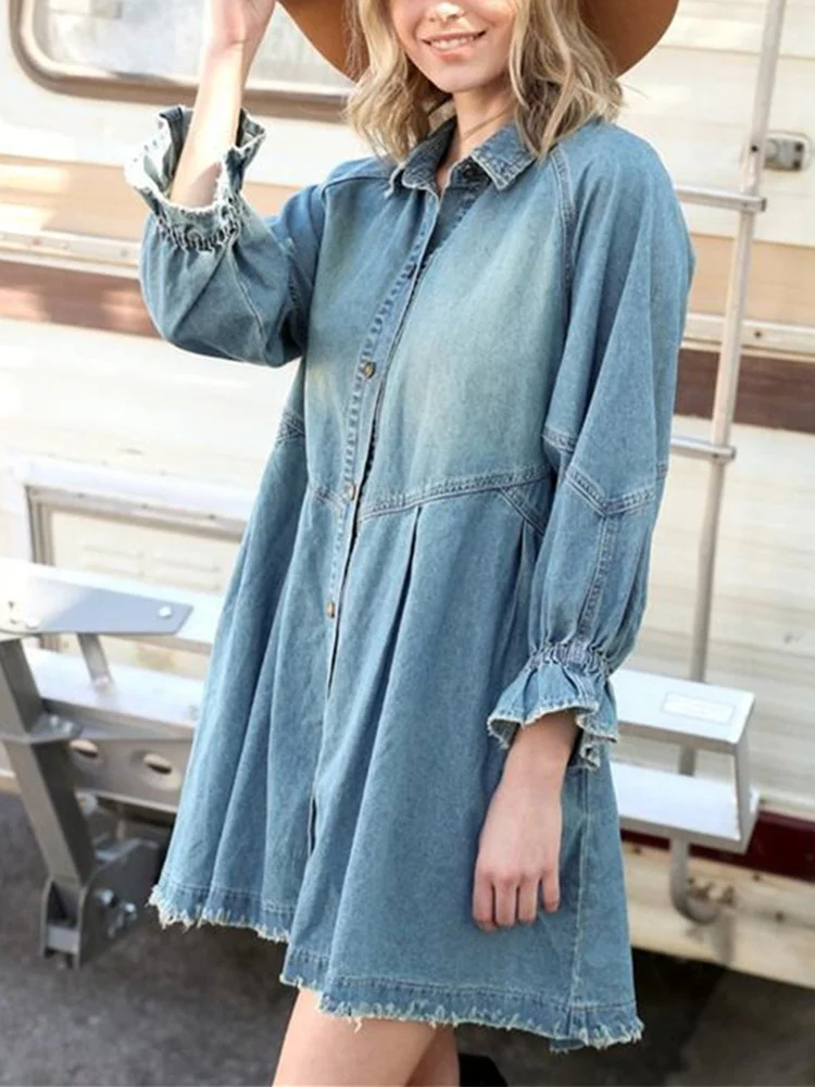Women Denim Dress Long Sleeve Big Swing Dress Vestido Hot Sale Clothes Autumn Casual Turn Down Neck Denim Party Shirts Dresses
Women Denim Dress Long Sleeve Big Swing Dress Vestido Hot Sale Clothes Autumn Casual Turn Down Neck Denim Party Shirts Dresses