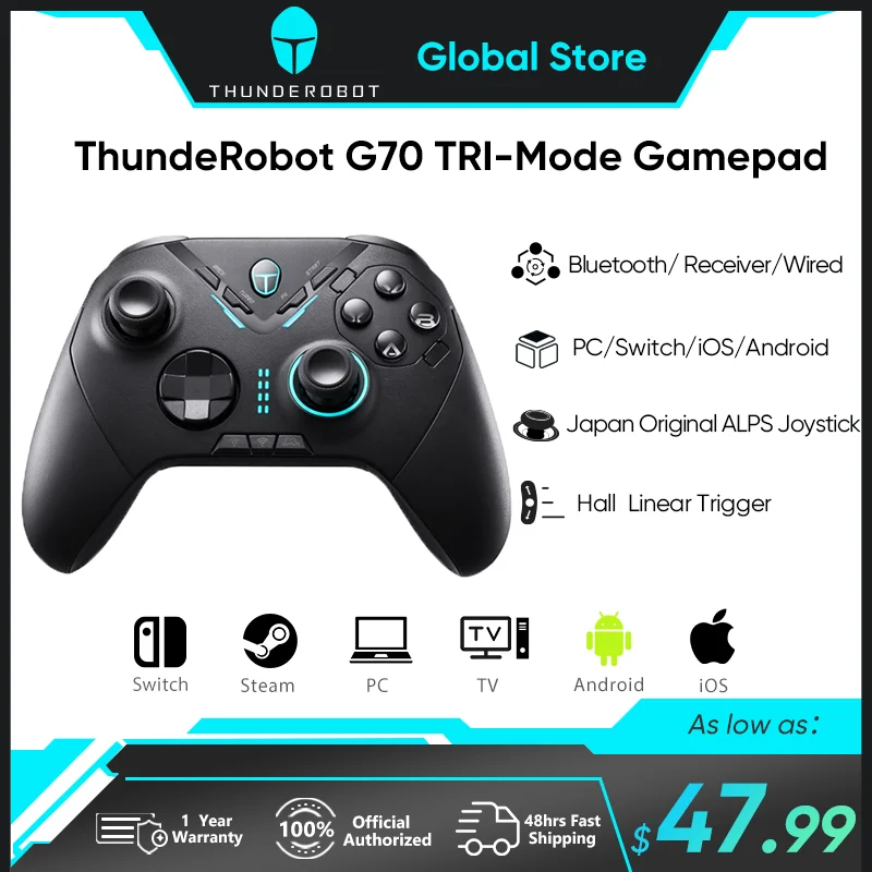 Беспроводной геймпад THUNDEROBOT G70 с вибрацией, управление RGB, Bluetooth, управление ALPS, джойстик, контроллер для переключения, для Windows, ПК, парового ТВ
Беспроводной геймпад THUNDEROBOT G70 с вибрацией, управление RGB, Bluetooth, управление ALPS, джойстик, контроллер для переключения, для Windows, ПК, парового ТВ