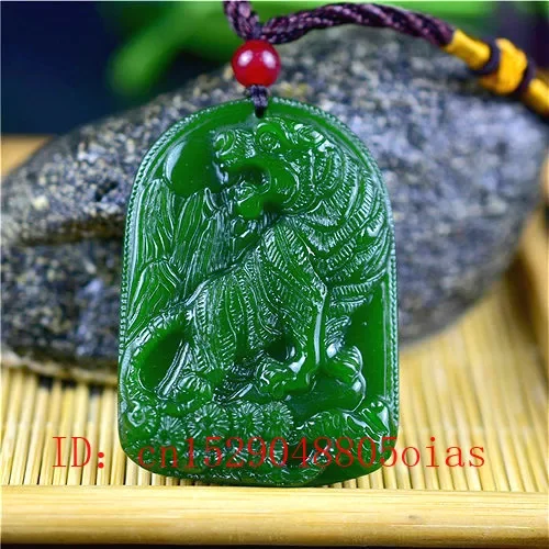 

Natural Green Chinese Jade Tiger Pendant Necklace Fashion Accessories Charm Jewelry Carved Amulet Gifts for Women Men